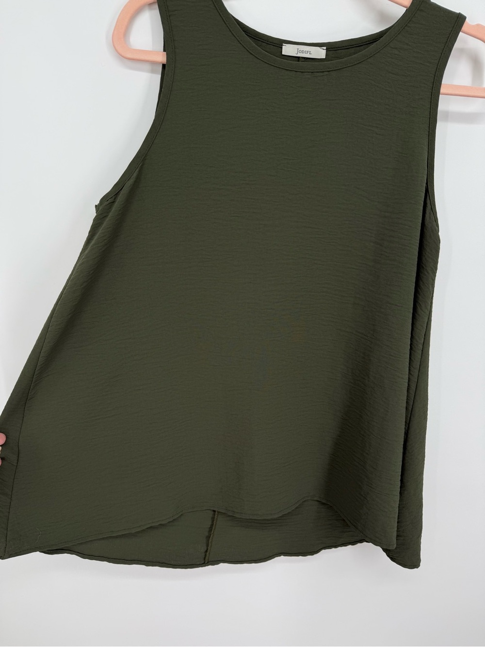 Jodifl Women's Olive Green Trapeze Swing Top Sleeveless Small Round Neck Blouse